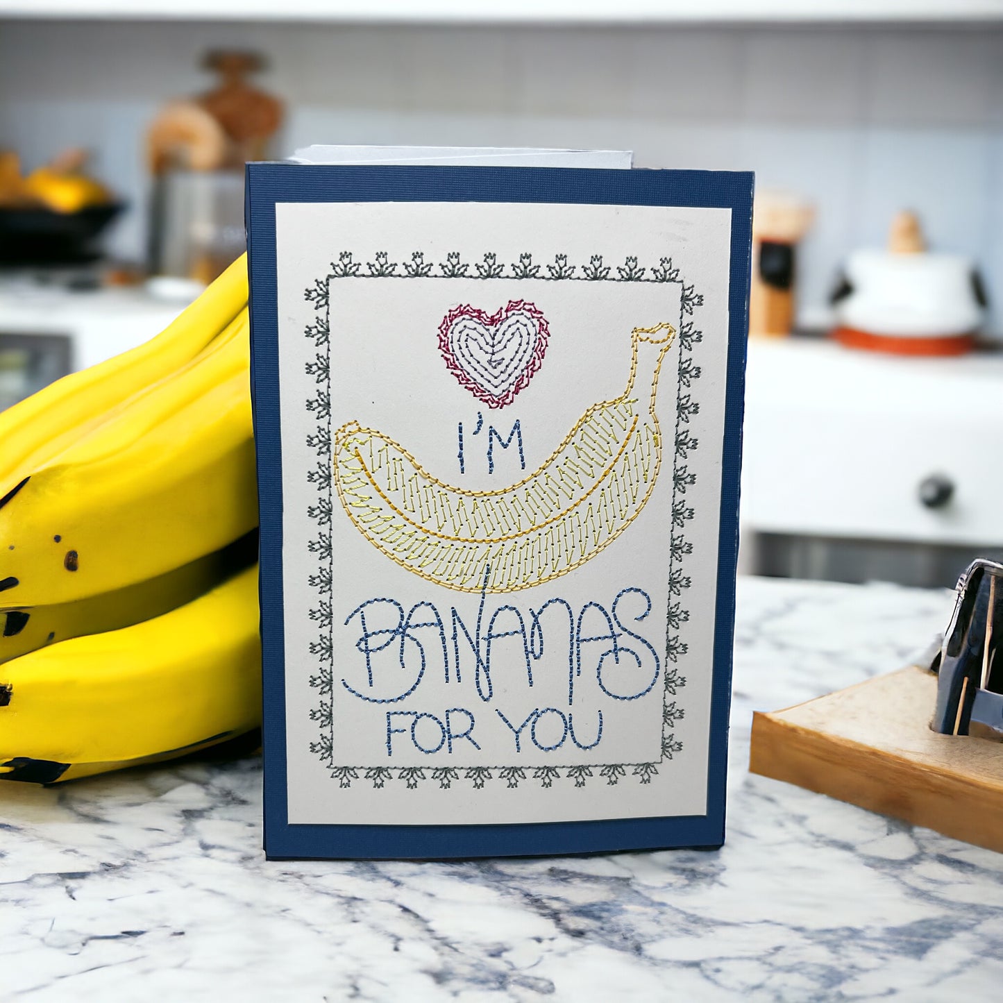 I'm Bananas For You Valentines Day Embroidered Handmade Greeting Card