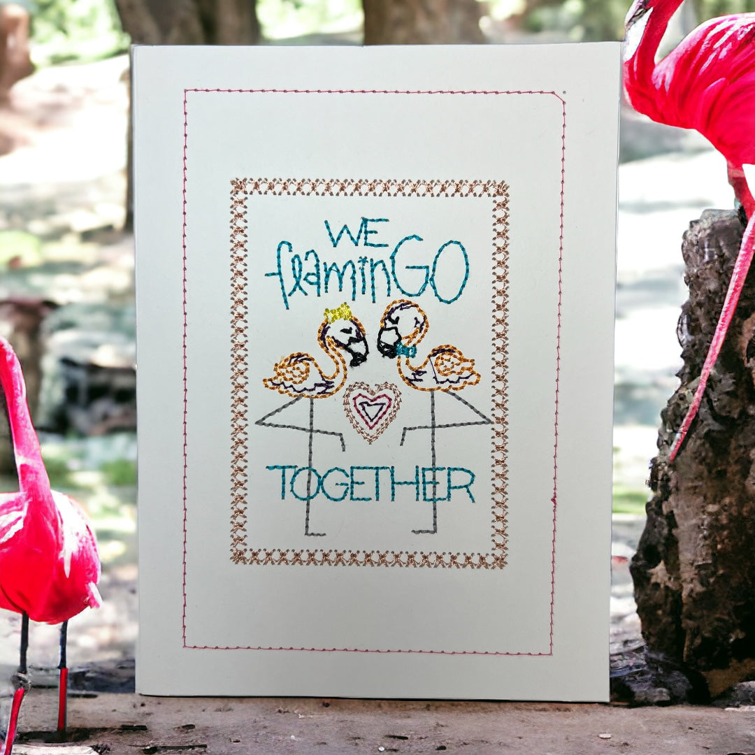 We Flamingo Together Embroidered Handmade Greeting Card