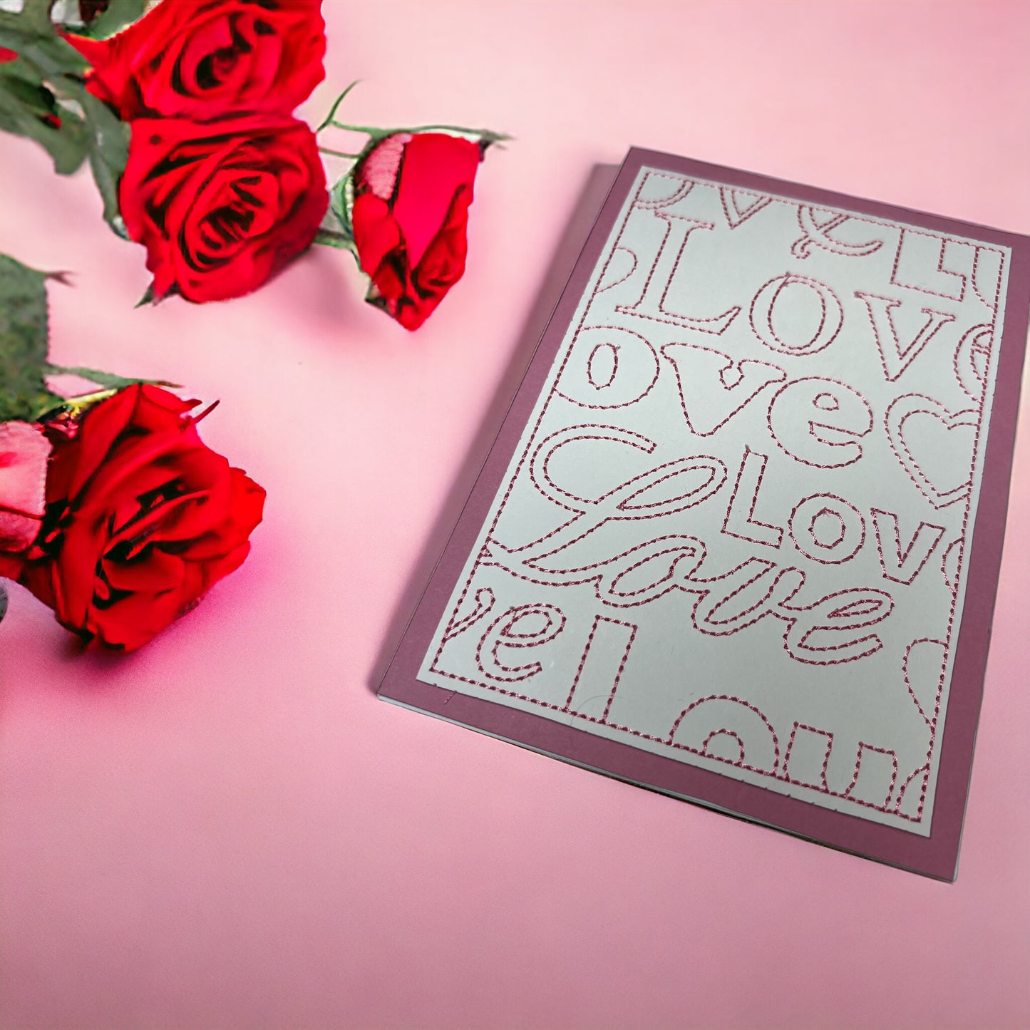 Love Love Love Embroidered Valentines Day Card