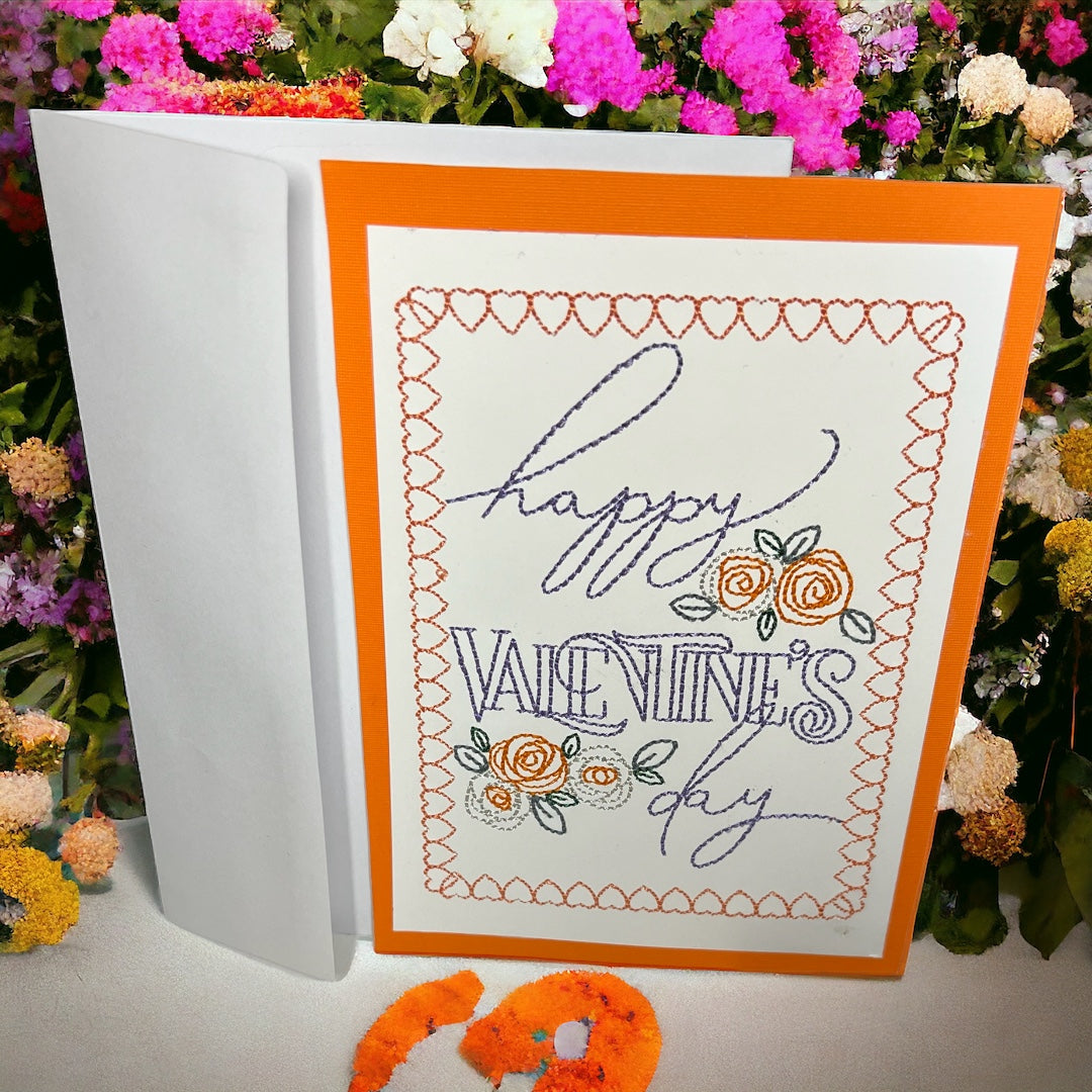 Happy Valentines Day Embroidered Handmade Greeting Card