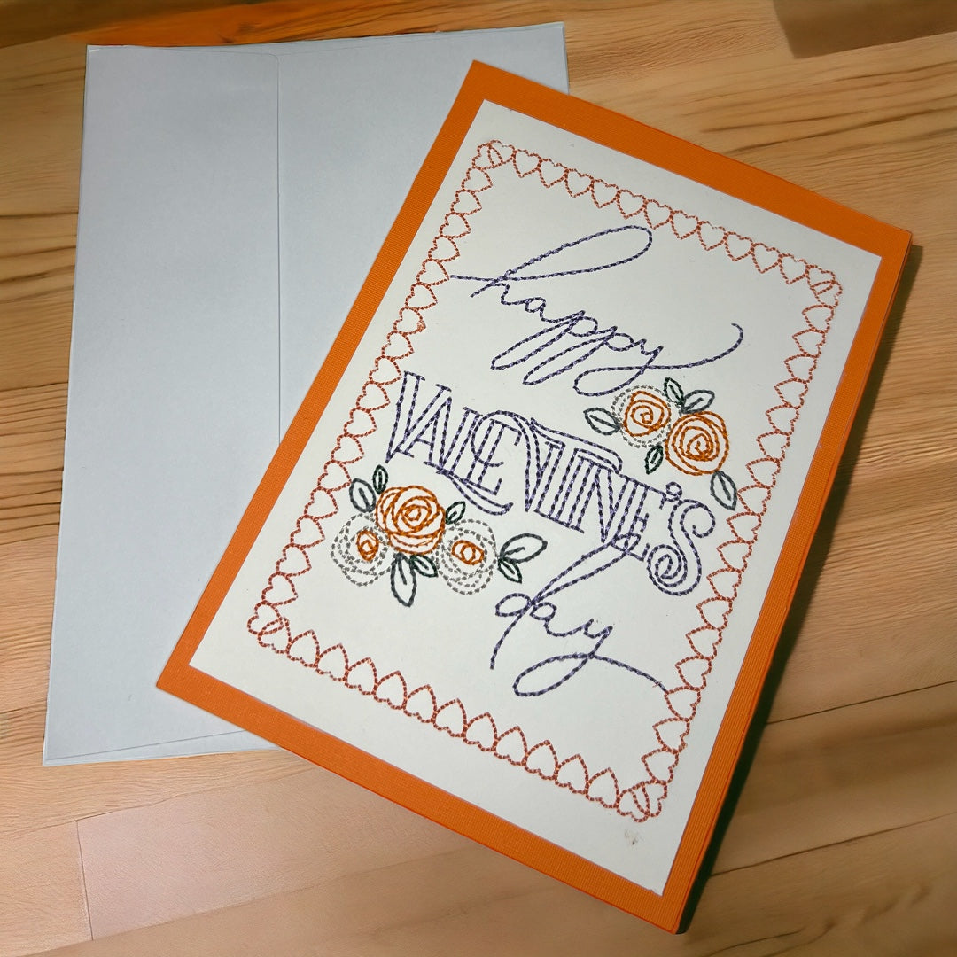 Happy Valentines Day Embroidered Handmade Greeting Card