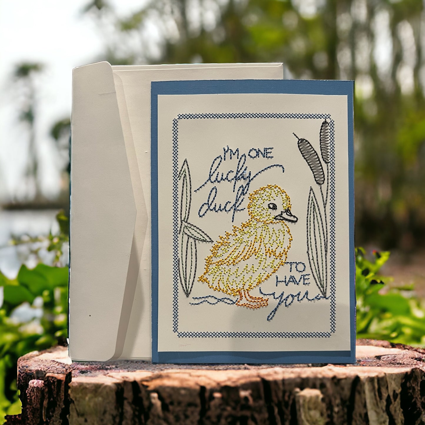 I'm One Lucky Duck To Have You Embroidered Valentines Day Card