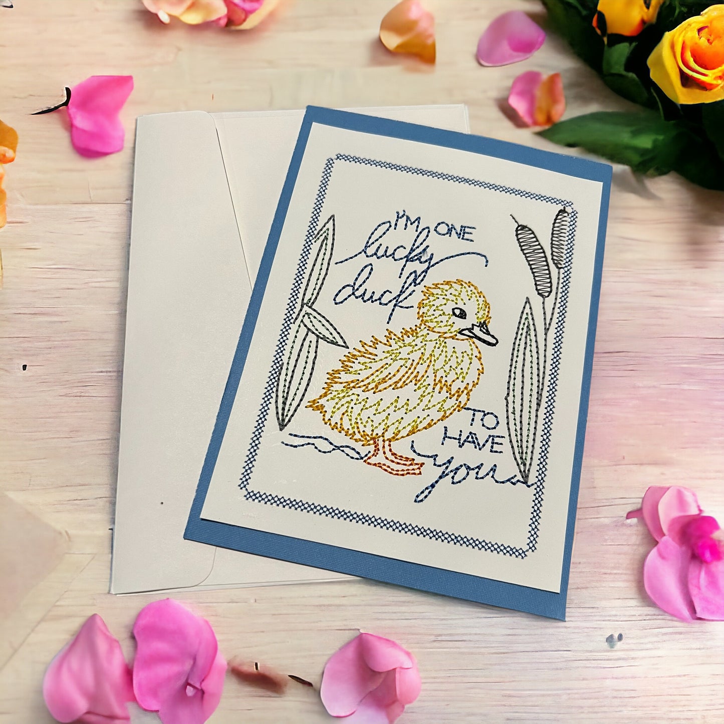 I'm One Lucky Duck To Have You Embroidered Valentines Day Card