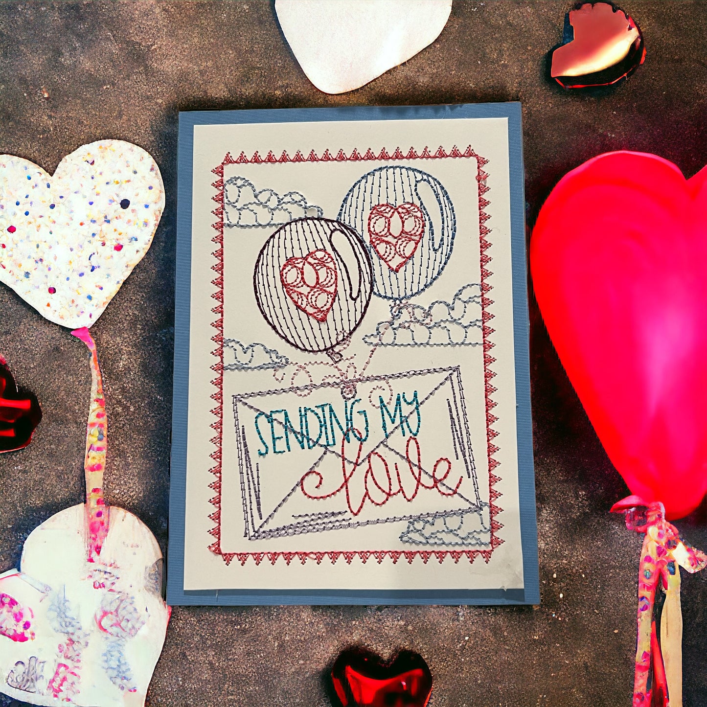 Sending My Love Embroidered Valentines Day Card
