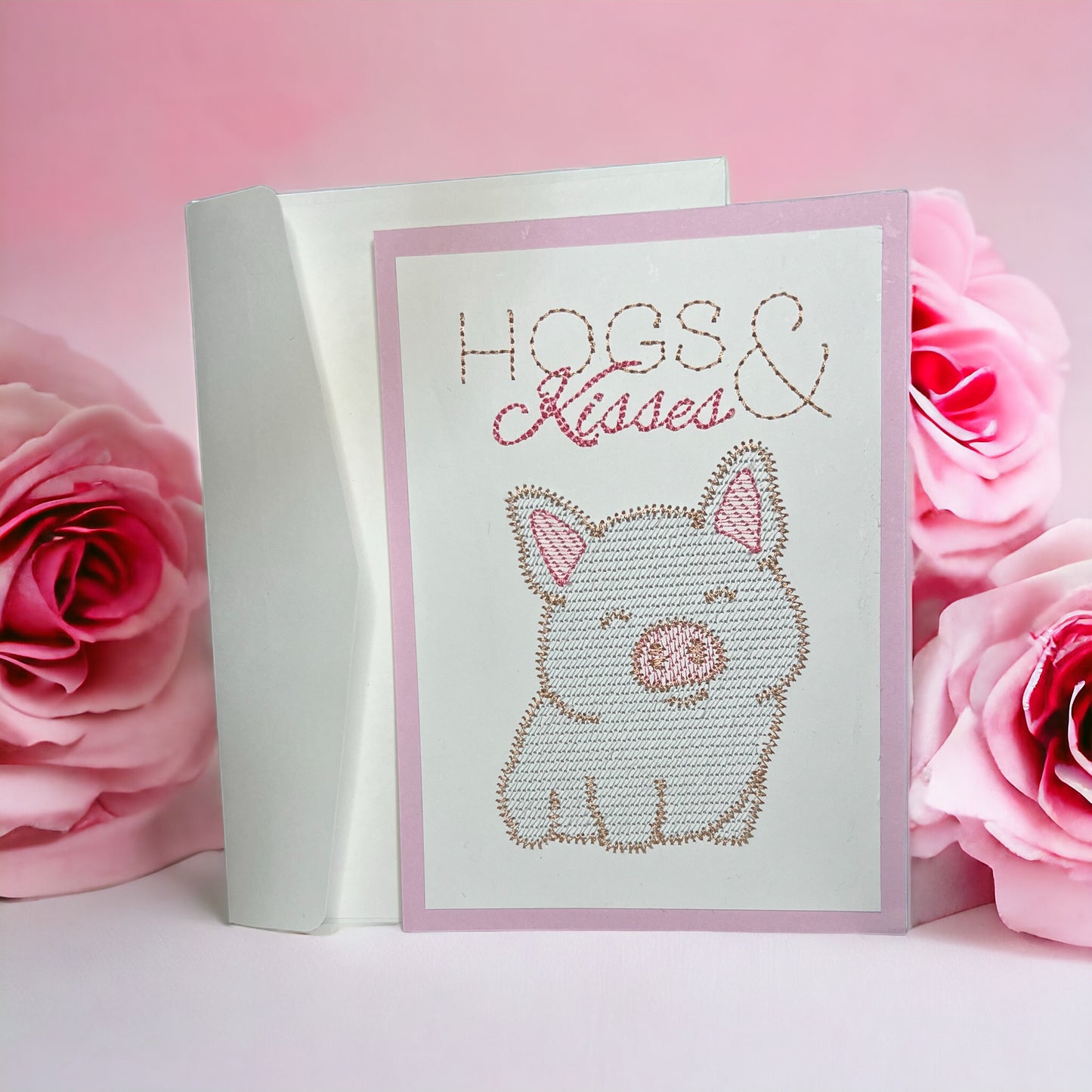 Hogs & Kisses Embroidered Valentines Day Card