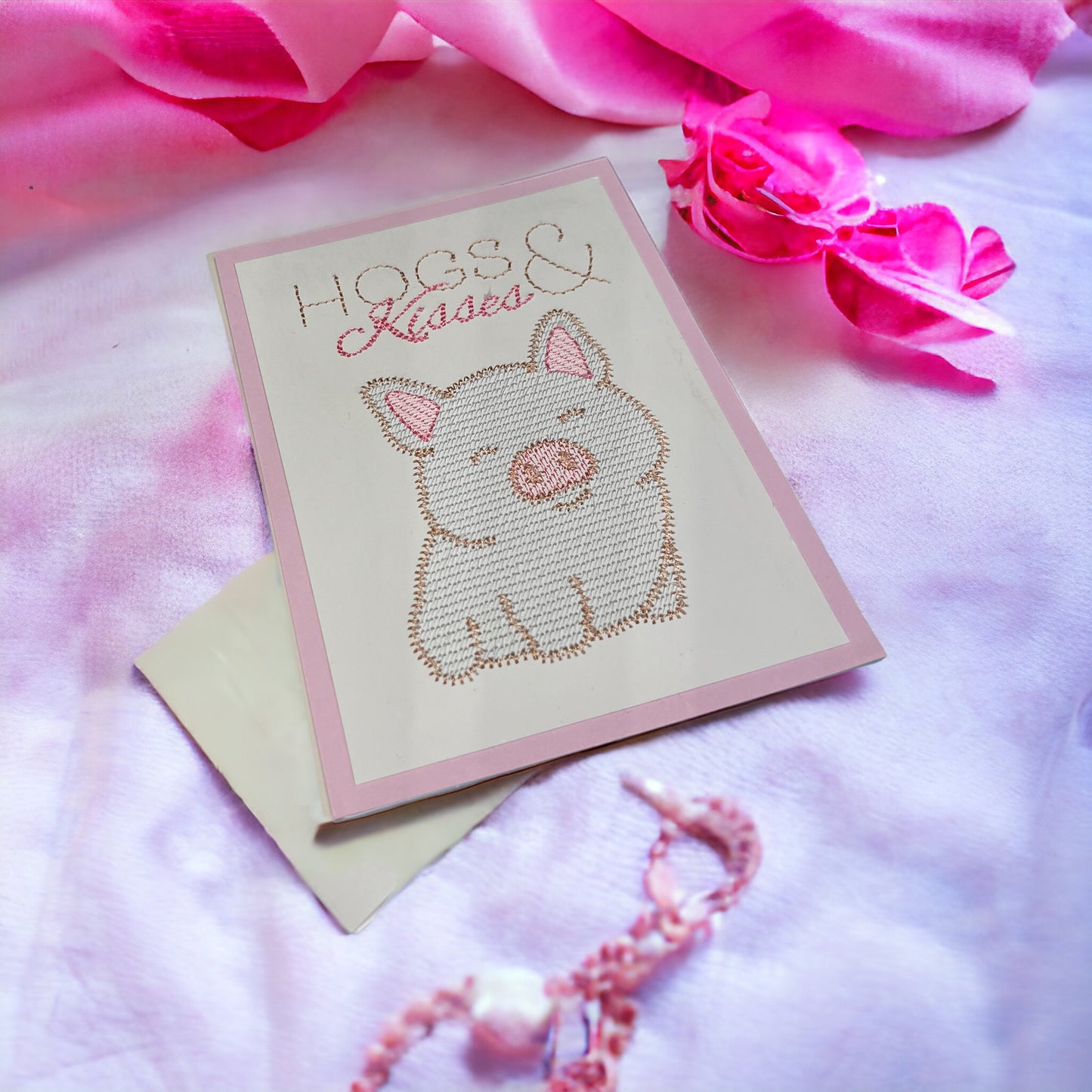Hogs & Kisses Embroidered Valentines Day Card