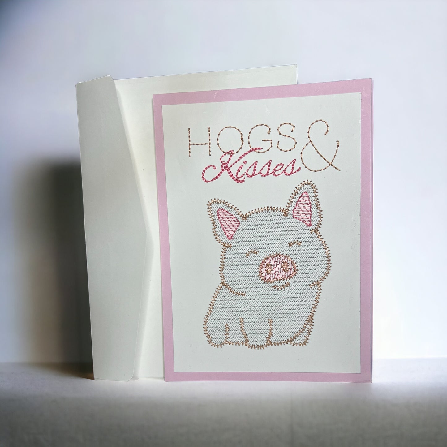 Hogs & Kisses Embroidered Valentines Day Card