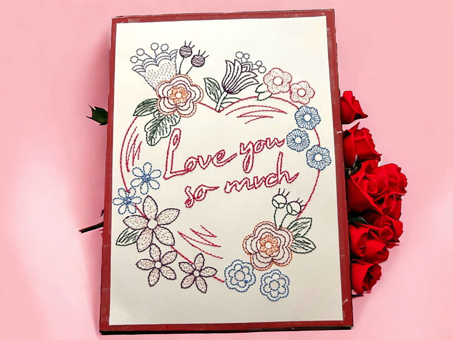 Love You So Much Embroidered Handmade Greeting Card