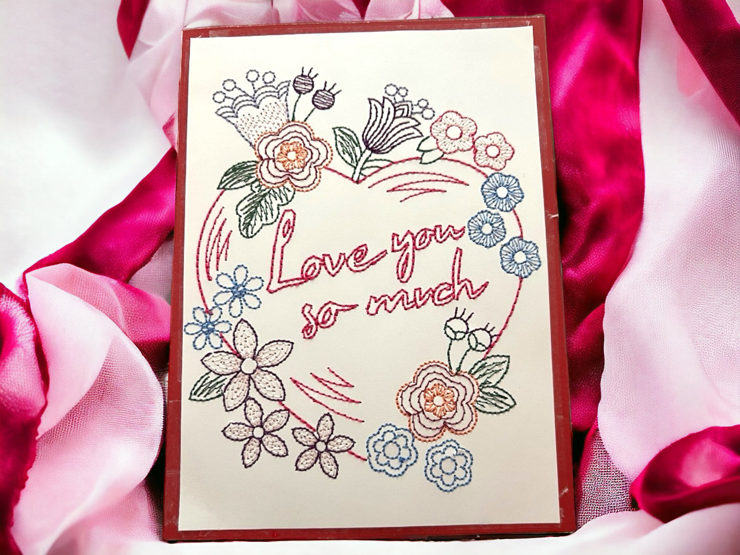 Love You So Much Embroidered Handmade Greeting Card