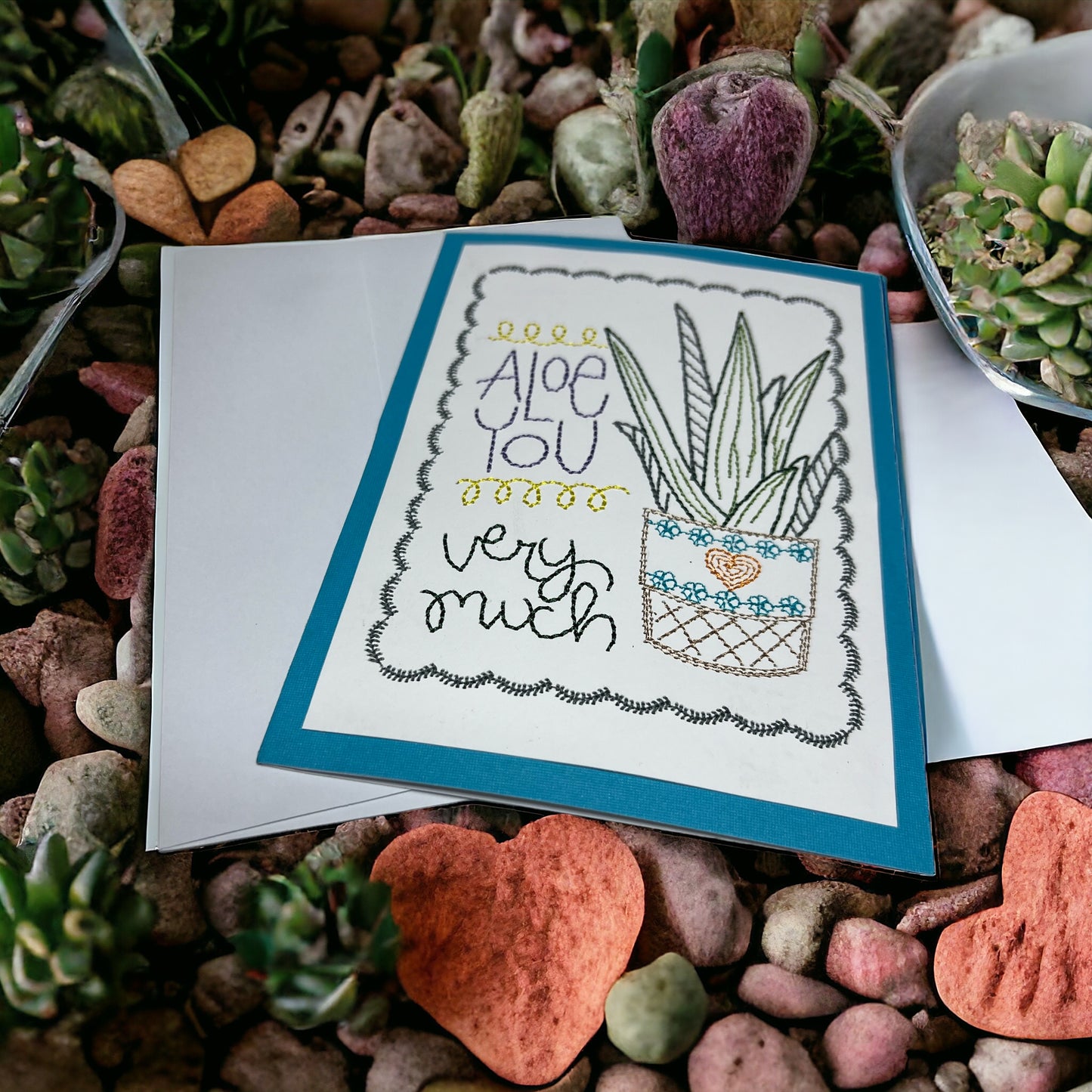 Aloe You Valentines Day Embroidered Handmade Greeting Card